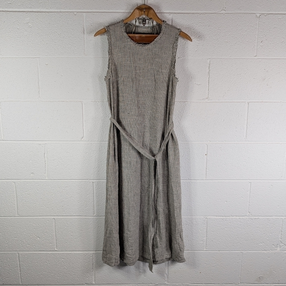 Raquel Allegra Dress Womens 1 Gray Black Check Midi Sleeveless Tie Minimal